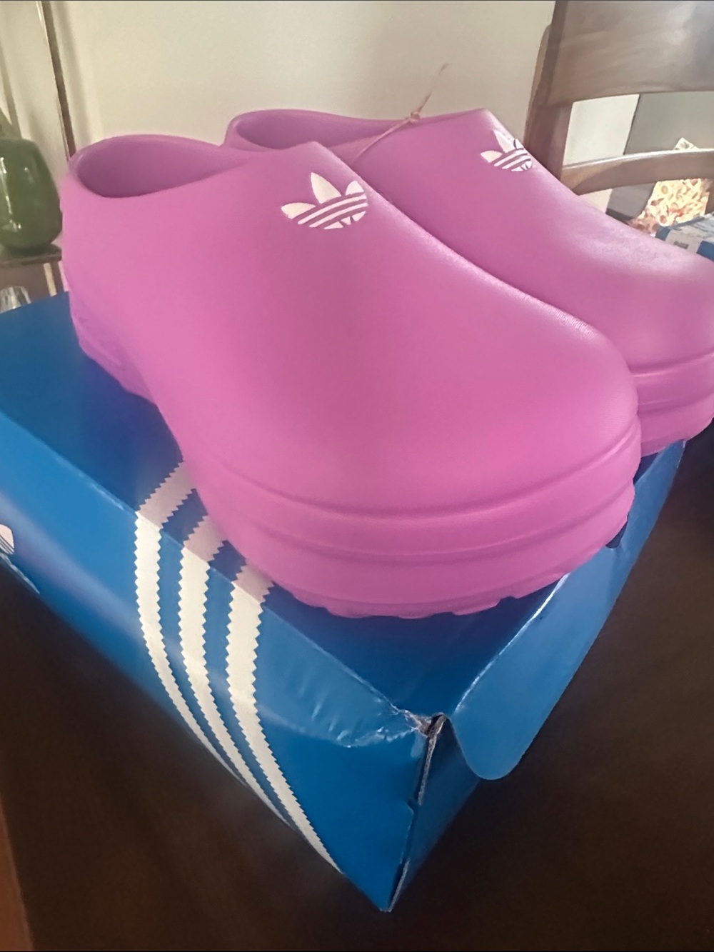 ADIFOM STAN adidas Purple Foam Slip-On Mule Clogs with White Trefoil - Picture 7 of 7